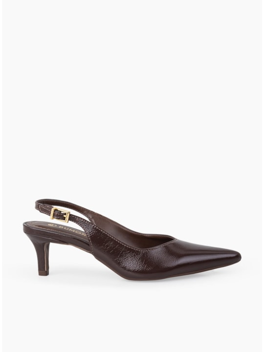 Scarpin Couro Pinhão Salto Fino Slingback