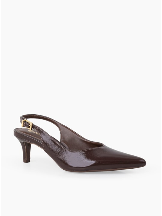 Scarpin Couro Pinhão Salto Fino Slingback