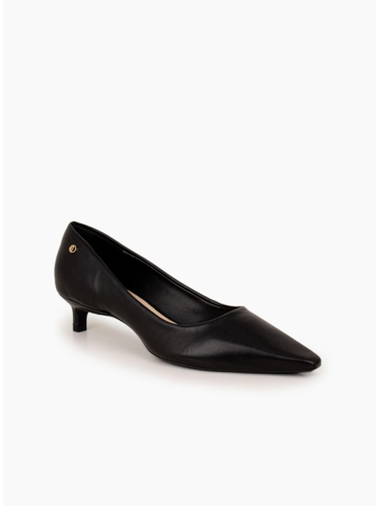Scarpin Couro Preto Salto Baixo