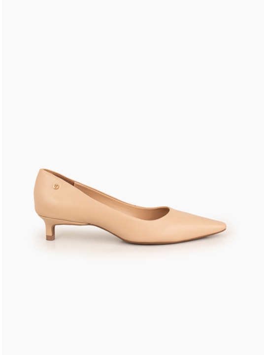 Scarpin Couro Salto Fino Baixo Nude