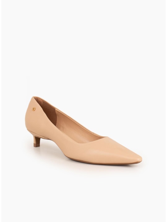 Scarpin Couro Salto Fino Baixo Nude