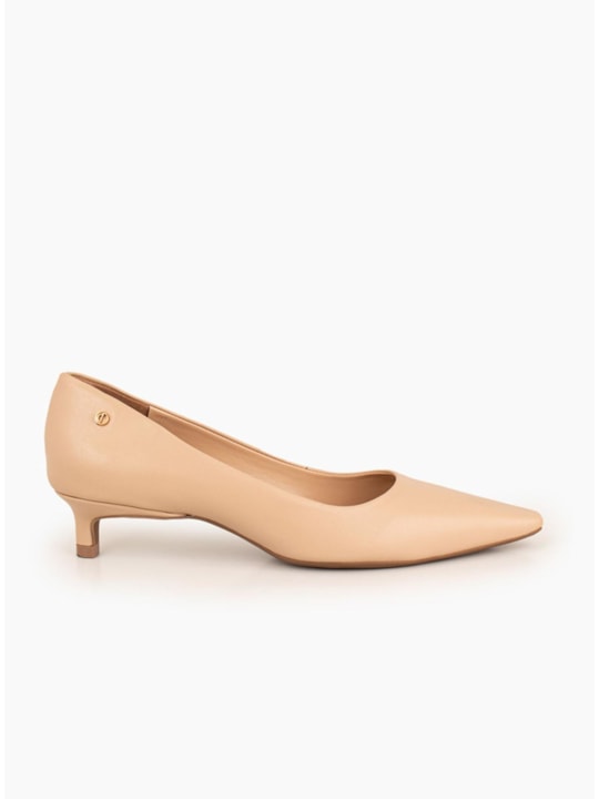 Scarpin Couro Salto Fino Baixo Nude