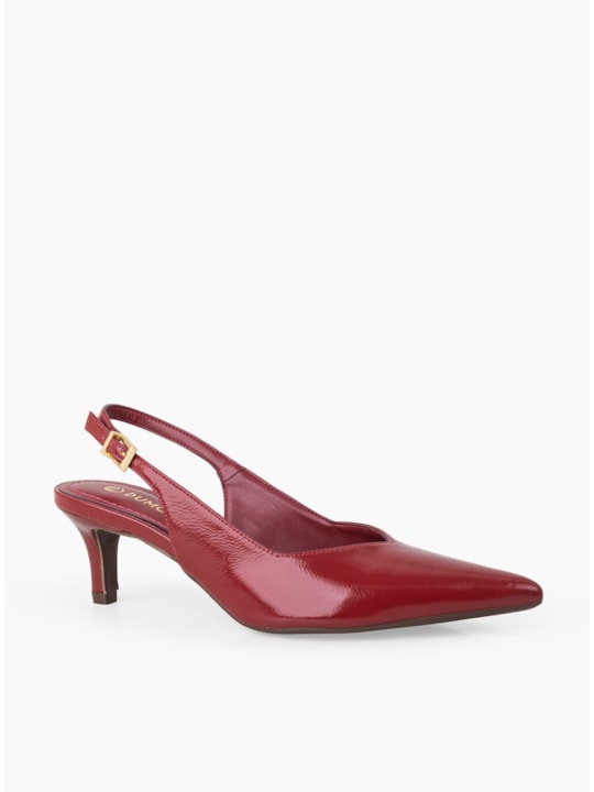 Scarpin Couro Verniz Malbec Salto Fino Slingback