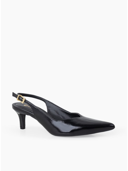 Scarpin Couro Verniz Preto Salto Fino Slingback