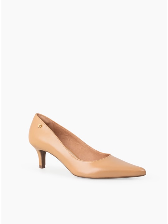 Scarpin Nude Couro Salto Fino