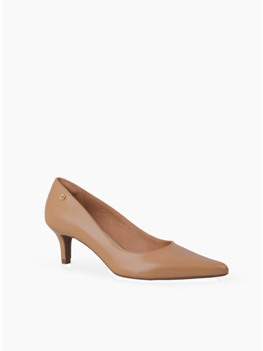 Scarpin Nude Couro Salto Fino