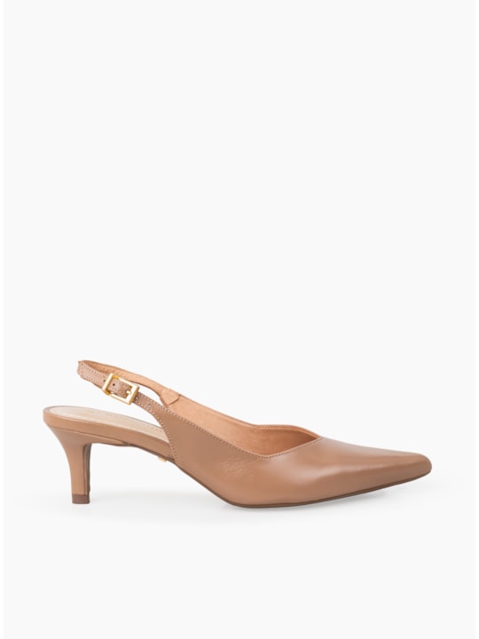Scarpin Nude Couro Salto Fino Slingback