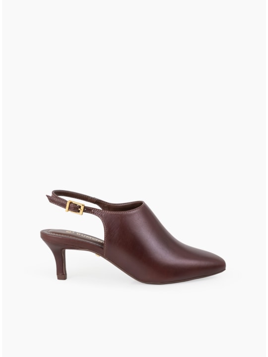 Scarpin Pinhão Couro Slingback Bico Quadrado