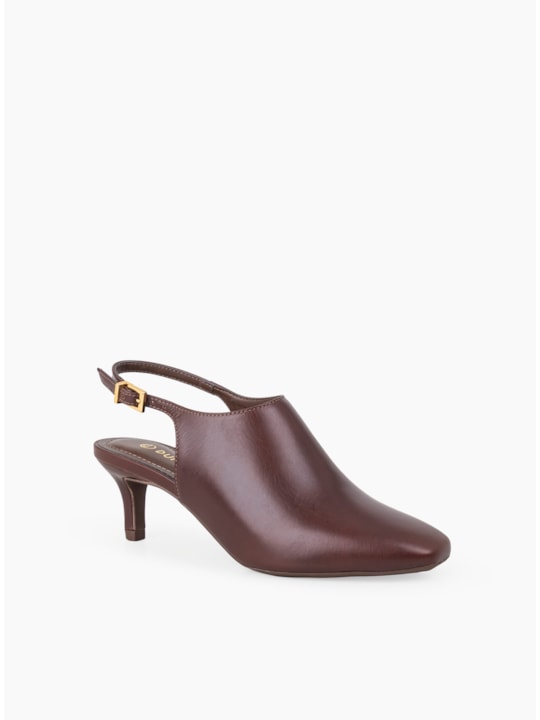Scarpin Pinhão Couro Slingback Bico Quadrado