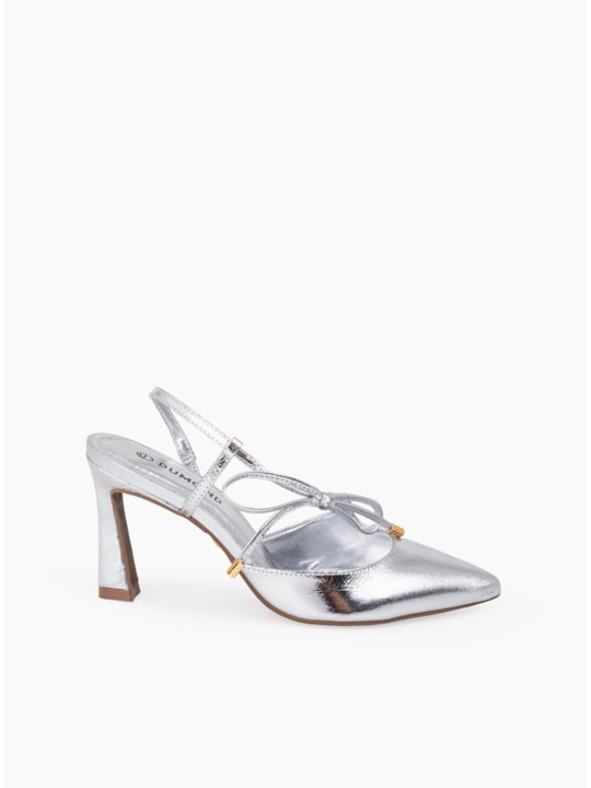 Scarpin Prata Metalizado Laço Salto