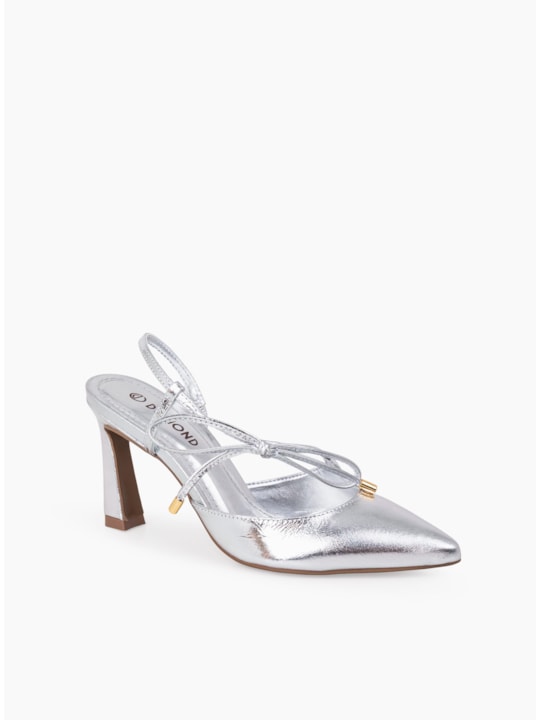 Scarpin Prata Metalizado Laço Salto
