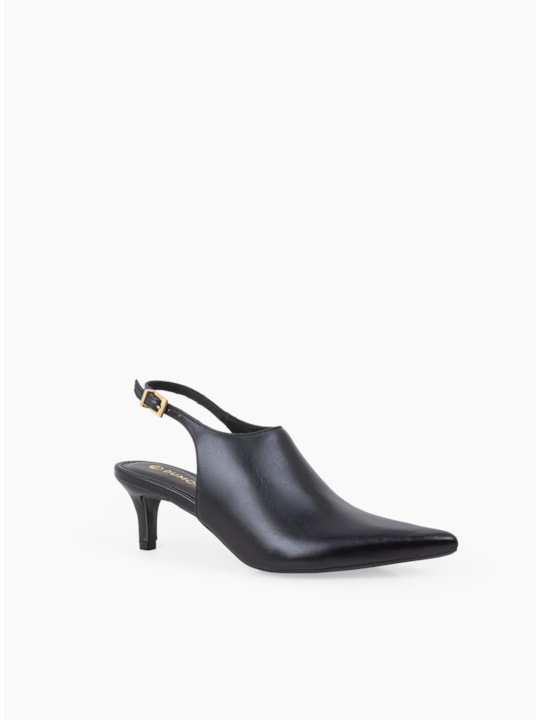 Scarpin Preto Couro Salto Fino