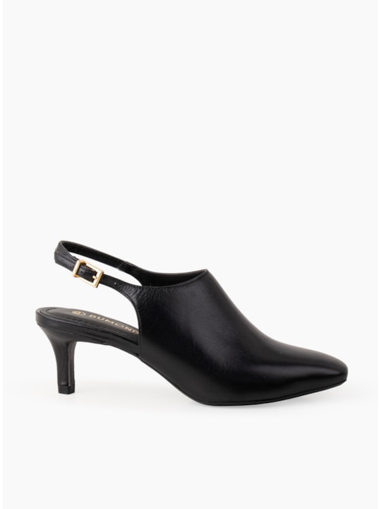 Scarpin Preto Couro Slingback Bico Quadrado