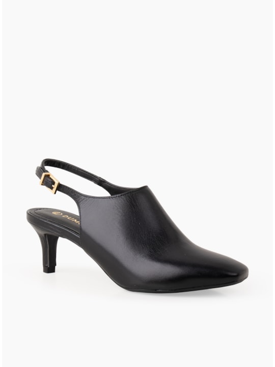 Scarpin Preto Couro Slingback Bico Quadrado