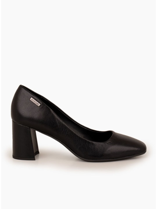 Scarpin Preto Salto Bloco Bico Quadrado