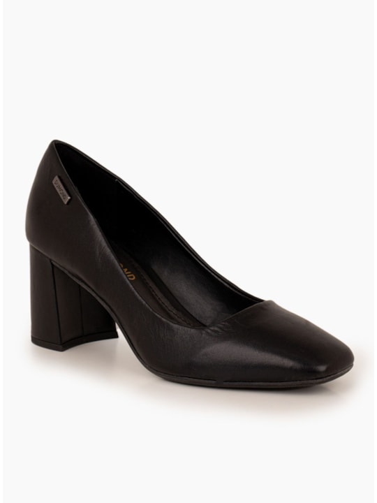 Scarpin Preto Salto Bloco Bico Quadrado