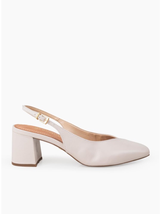 Scarpin Salto Bloco Slingback Couro Neve