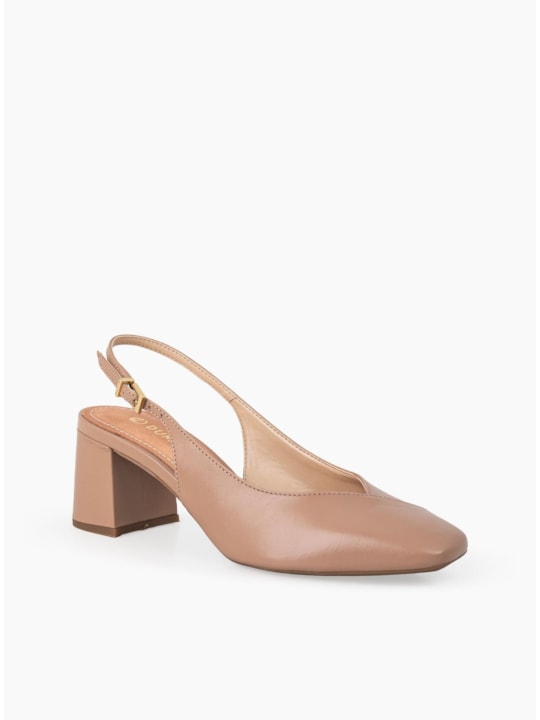 Scarpin Salto Bloco Slingback Couro Nude