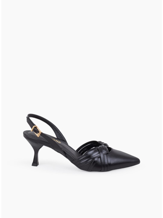 Scarpin Slingback Couro Preto Tiras