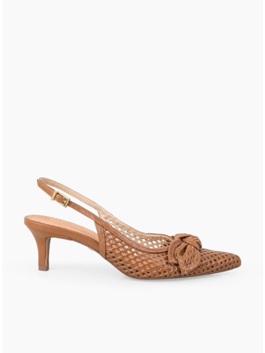 Scarpin Slingback Couro Vazado Âmbar Com Laço