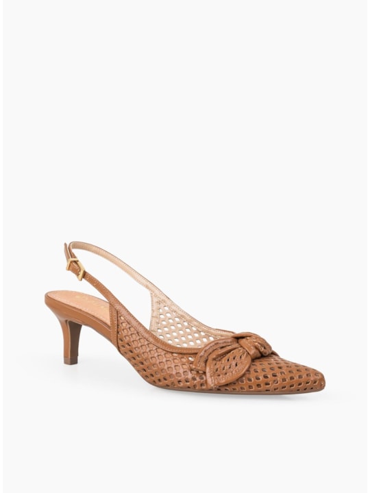 Scarpin Slingback Couro Vazado Âmbar Com Laço