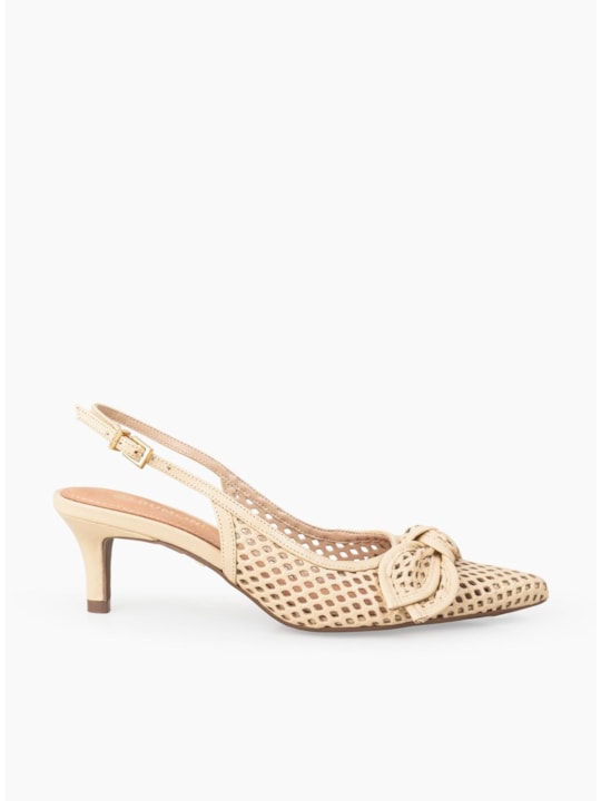 Scarpin Slingback Couro Vazado Paglia Com Laço