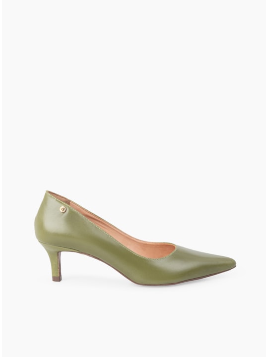 Scarpin Verde Couro Salto Fino