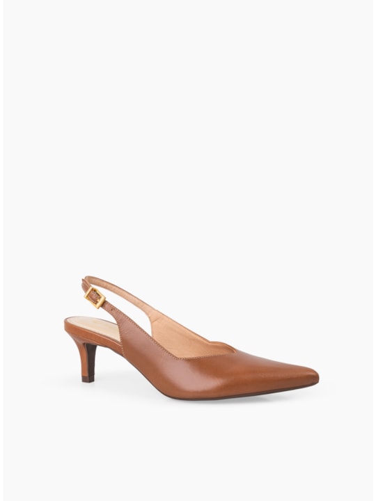 Scarpin Whisky Couro Salto Fino Slingback