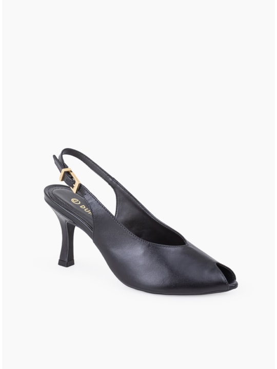 Slingback Peep Toe Couro Preto