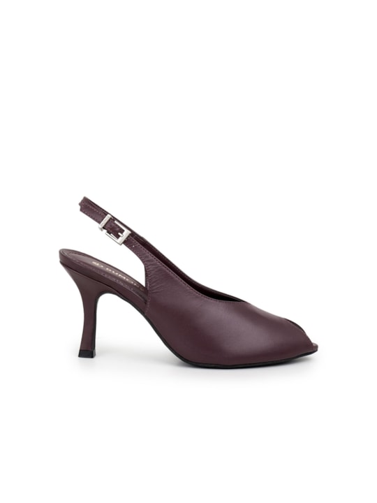 Slingback Peep Toe Couro Vinho