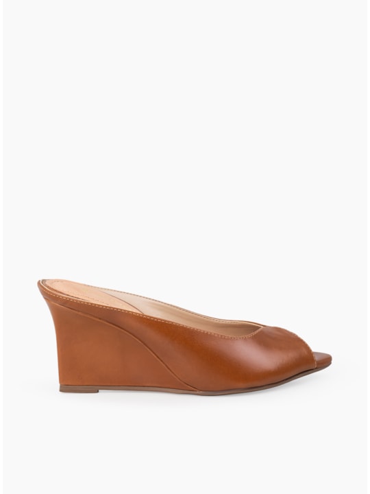 TAMANCO ANABELA PEEP TOE COURO ÂMBAR