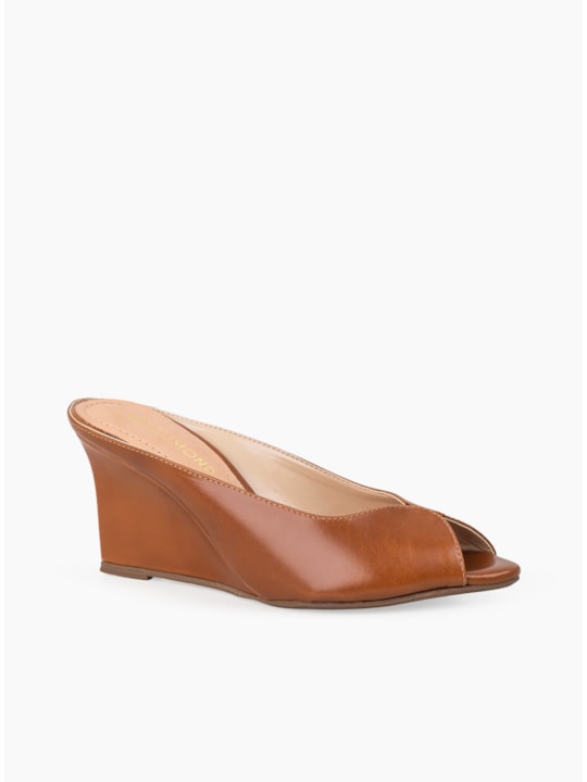 TAMANCO ANABELA PEEP TOE COURO ÂMBAR