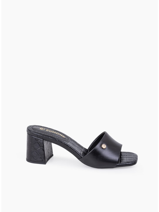 Tamanco Feminino Couro Salto Bloco Croco Preto