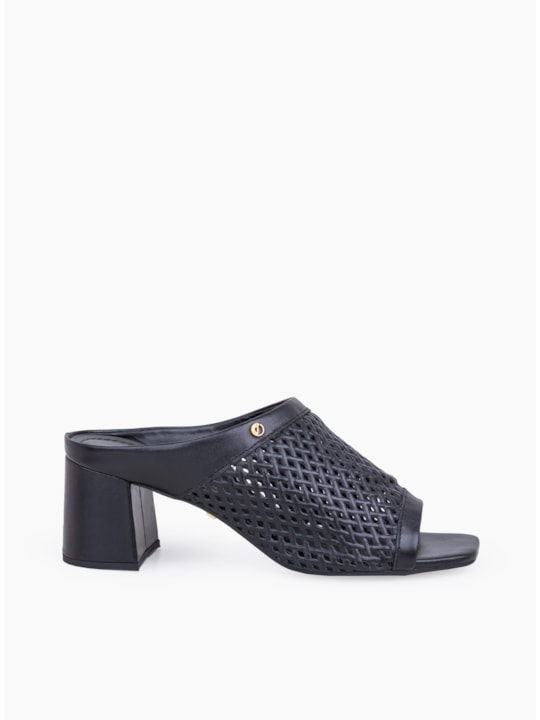 Tamanco Feminino Vazado Couro Preto