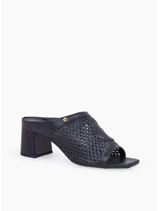 Tamanco Feminino Vazado Couro Preto
