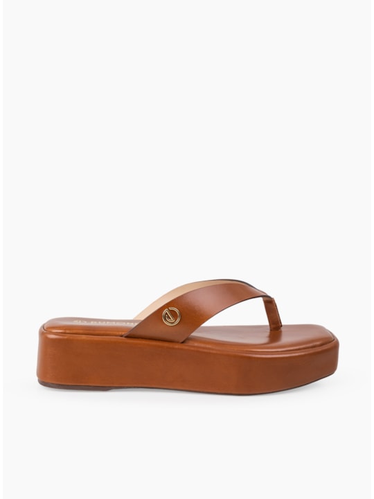 Tamanco Plataforma Thong Couro Âmbar
