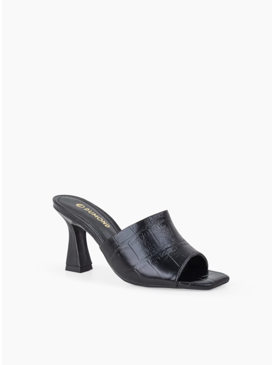 Tamanco Preto Couro Maxi Croco