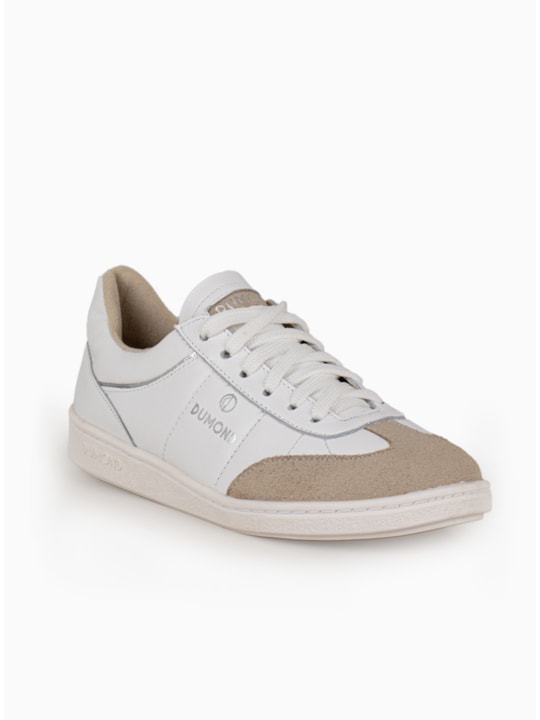 Tênis Casual Couro Branco Camurça