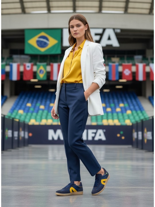 Tênis Copa Casual Azul/Amarelo Camurça Amarração
