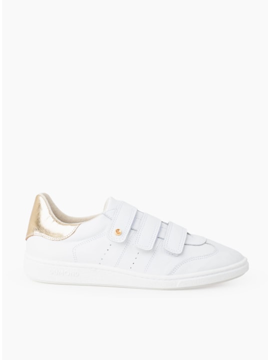 Tênis Couro Branco/Ouro Velcro Sola Crepe