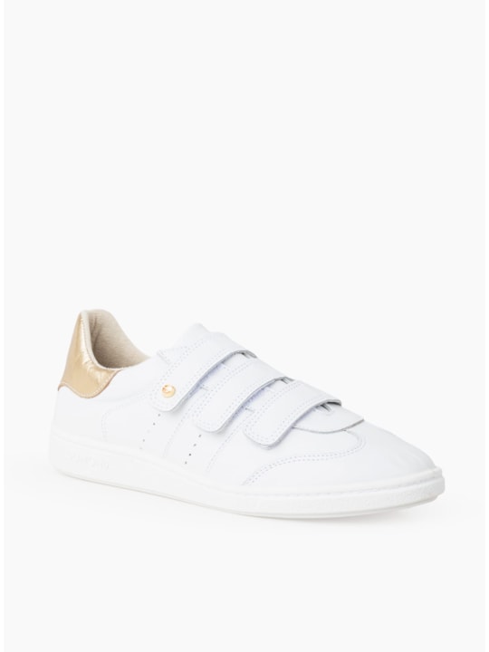 Tênis Couro Branco/Ouro Velcro Sola Crepe