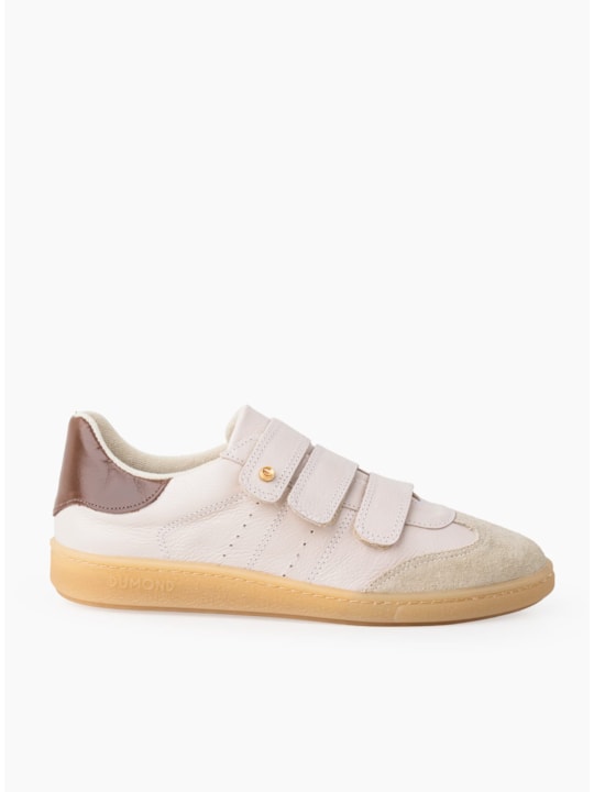 Tênis Couro Marfin/Bege Velcro Sola Crepe