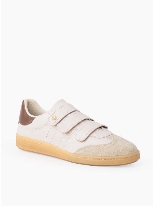 Tênis Couro Marfin/Bege Velcro Sola Crepe
