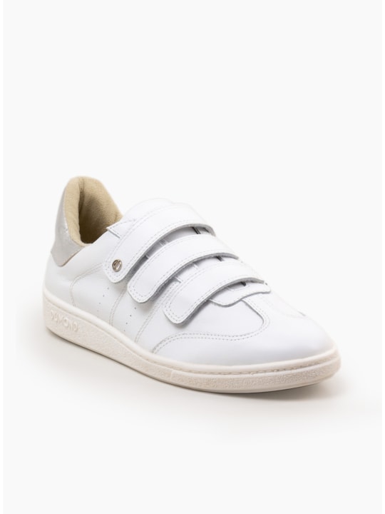 Tênis Feminino Couro Branco Prata Velcro