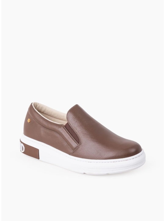 Tênis Slip On Couro Cacau Feminino