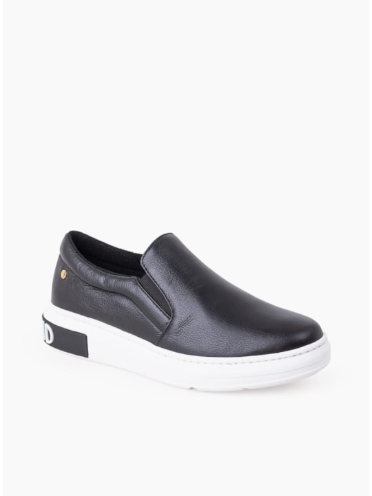 Tênis Slip On Couro Preto Confortável