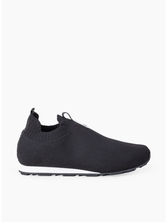 Tênis Slip On Preto Knit Bico Redondo 