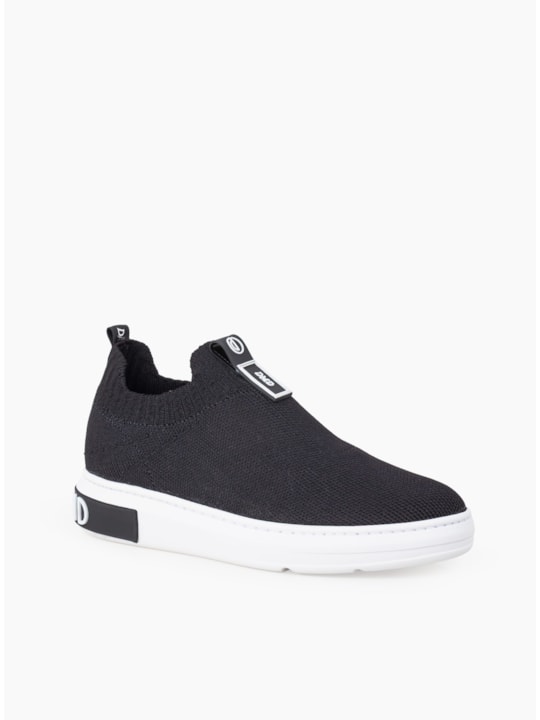 Tênis Slip On Preto Knit Sola Alta
